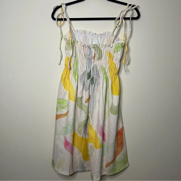 ASOS Design Colorful Ruched Summer Watercolor Tie Strap Mini Dress - Picture 6 of 7